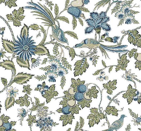 Parterre Blue Jacobean Wallpaper - Jacobean Wallpaper