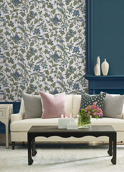 Parterre Blue Jacobean Wallpaper - Jacobean Wallpaper