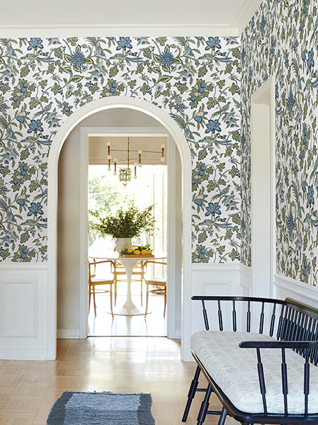 Parterre Blue Jacobean Wallpaper - Jacobean Wallpaper