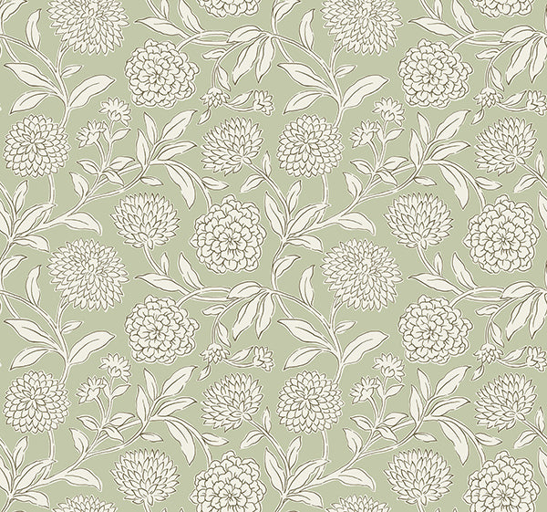 Chatsworth Garden Light Green Floral Trail Wallpaper - Floral Wallpaper