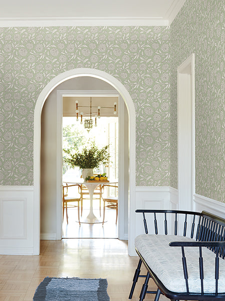 Chatsworth Garden Light Green Floral Trail Wallpaper - Floral Wallpaper