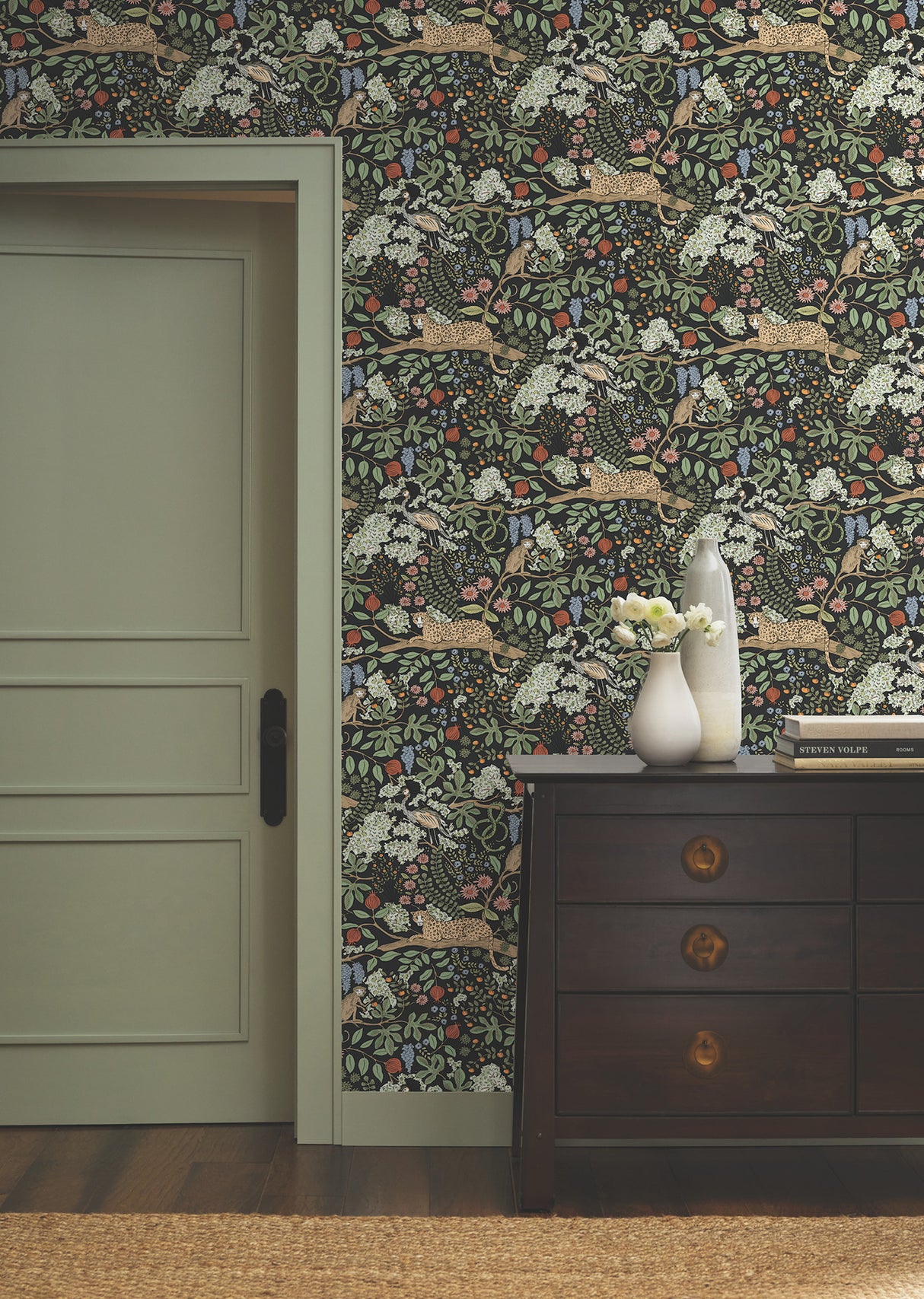 Safari Black Jungle Toile Premium Peel + Stick Wallpaper - Toile Wallpaper