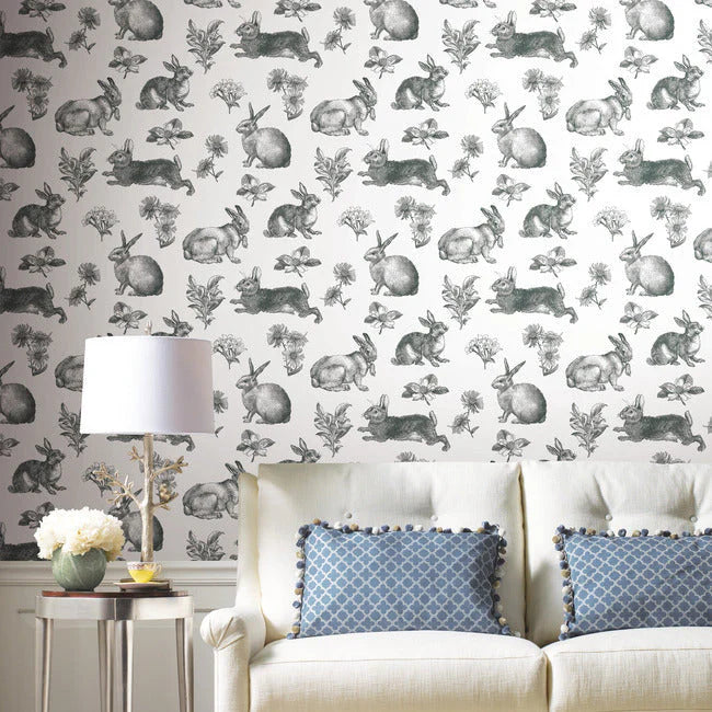 Bunny Toile Wallpaper by Black & White Resource Library