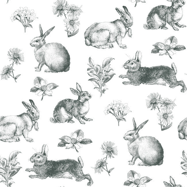 Bunny Toile Wallpaper by Black & White Resource Library