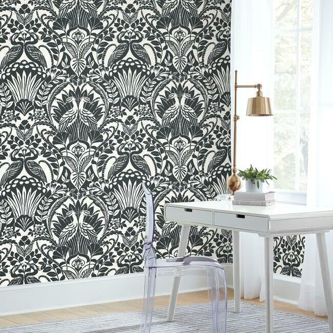 Egret Damask Wallpaper by Black & White Resource Library