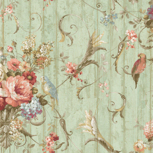Parrots with Floral Bouquet Wallpaper by Open Sheet