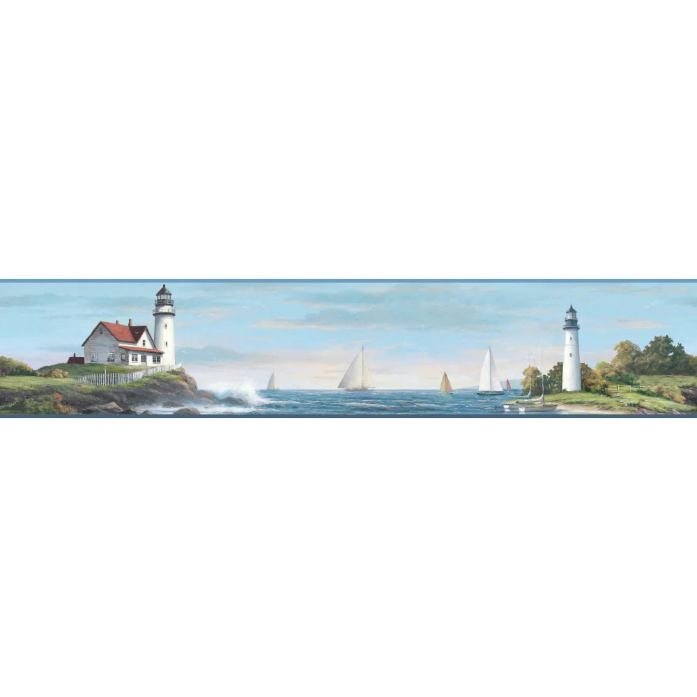 Sailing Lighthouse Wallpaper Border by Open Sheet