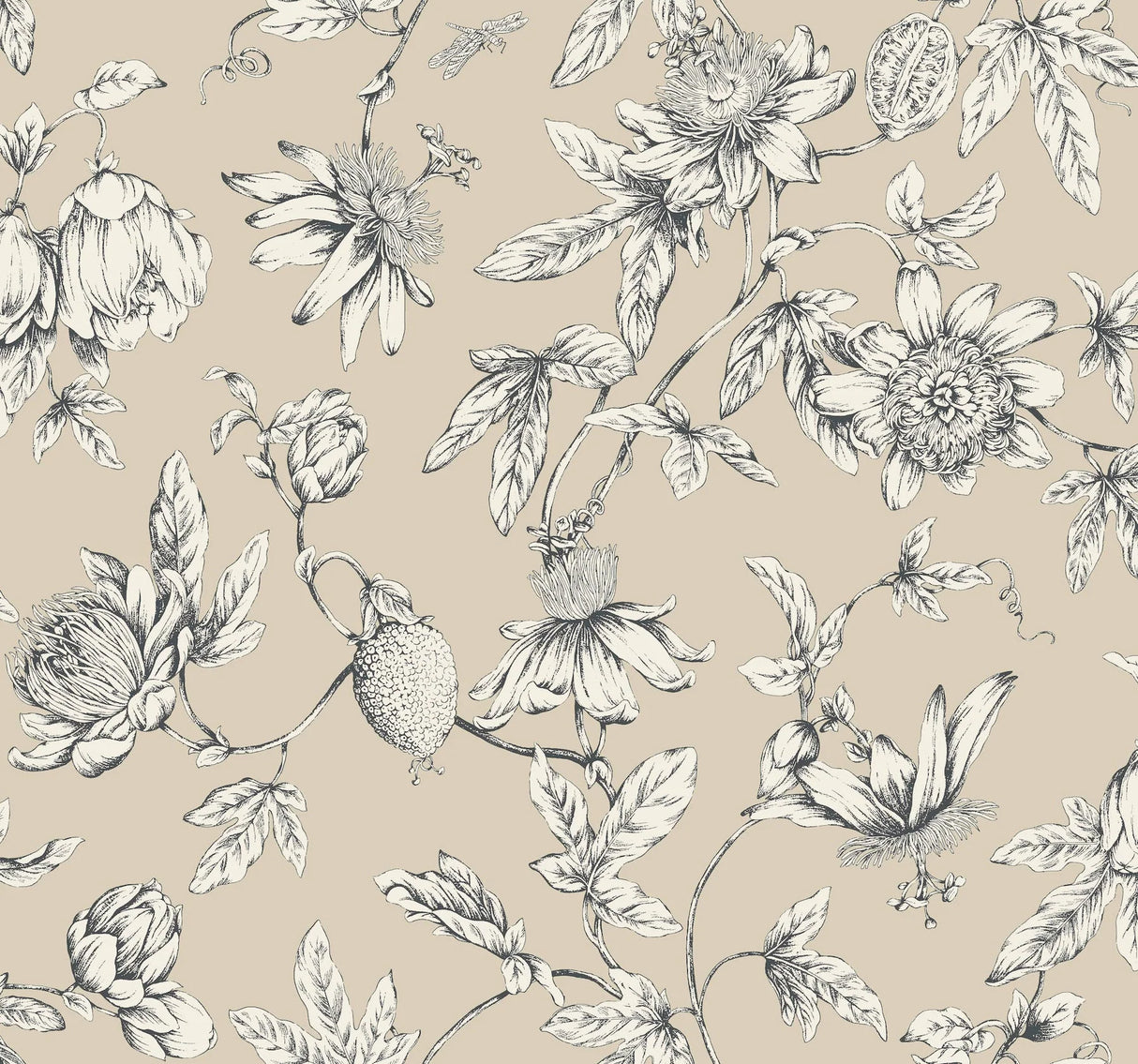 Passion Flower Toile Wallpaper by Toiles Resource Library