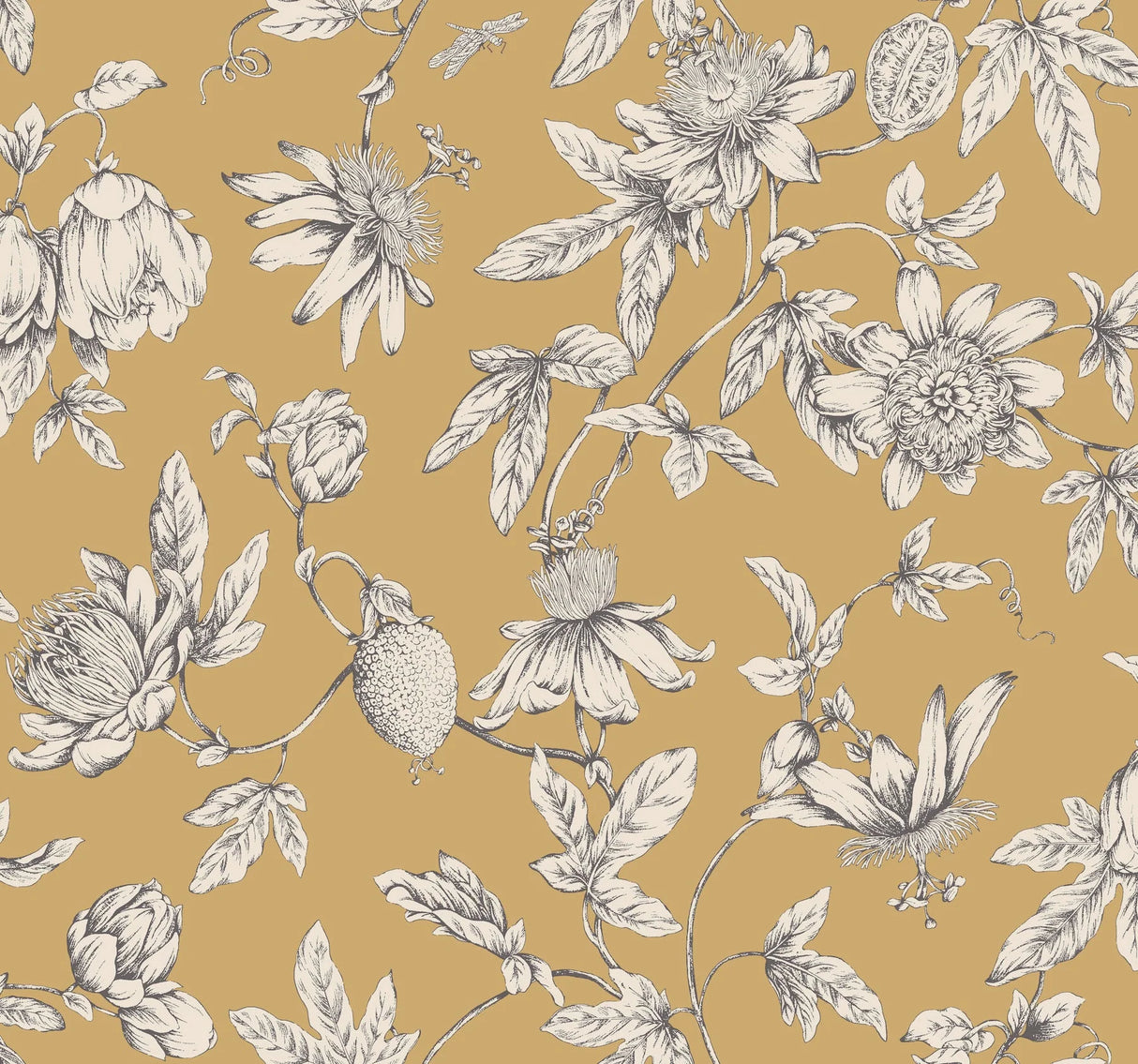 Passion Flower Toile Wallpaper by Toiles Resource Library