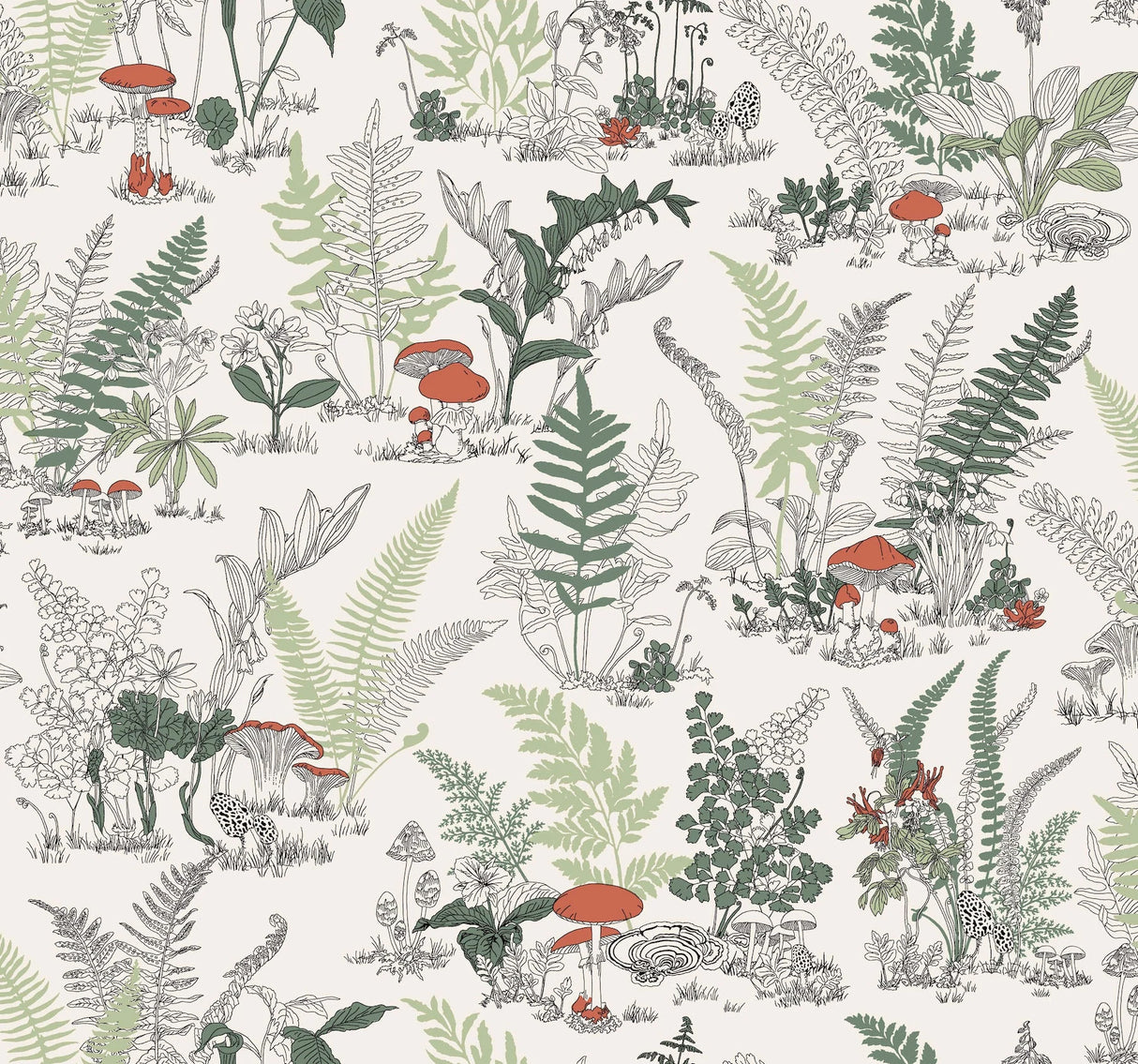 Mushroom Garden Toile Wallpaper by Toiles Resource Library