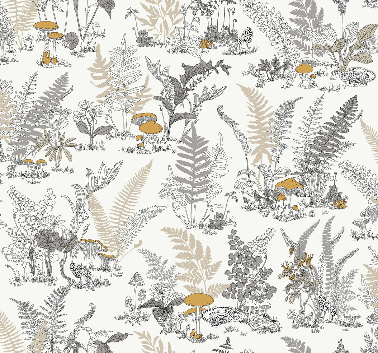 Mushroom Garden Toile Wallpaper by Toiles Resource Library