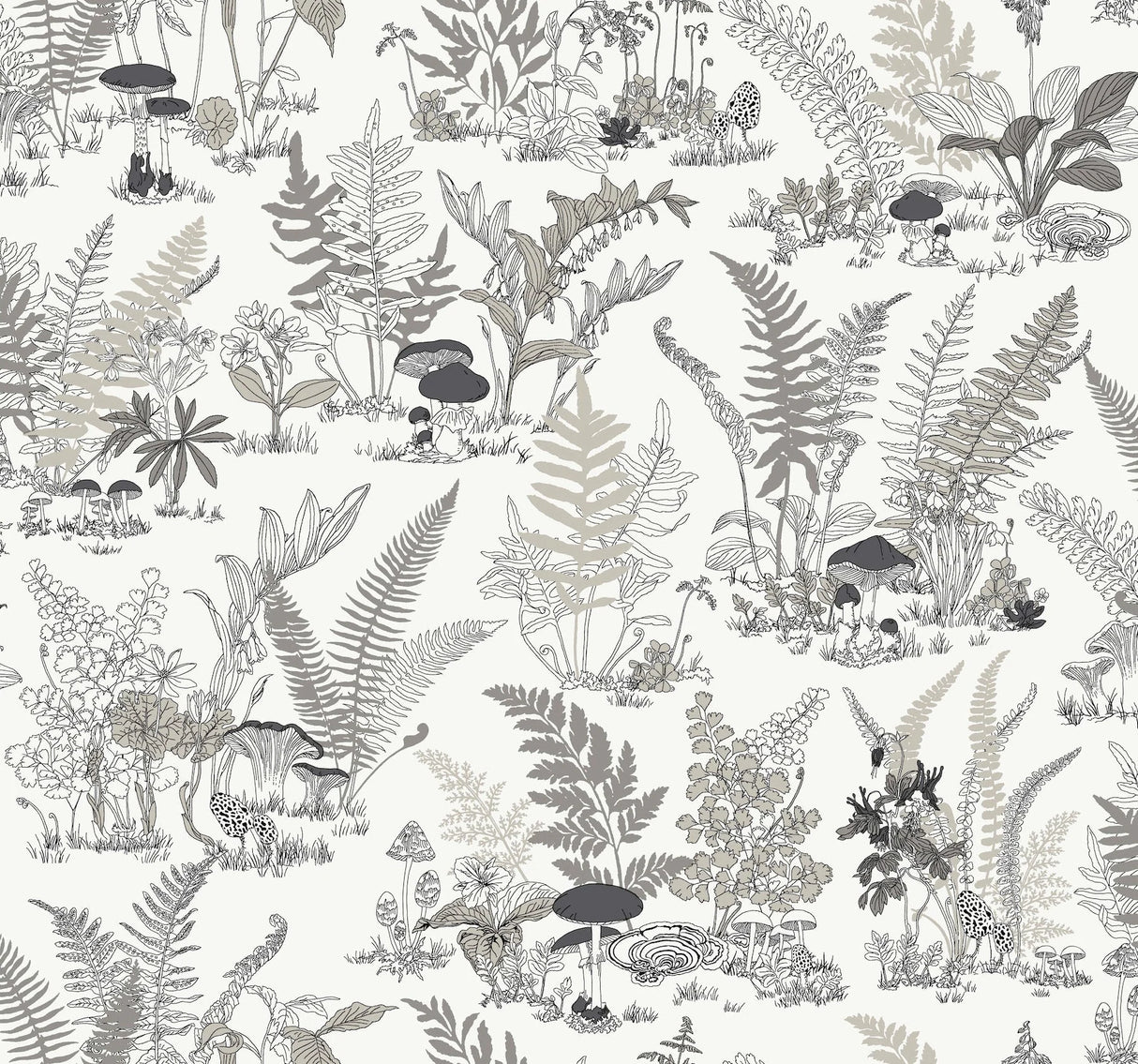 Mushroom Garden Toile Wallpaper by Toiles Resource Library