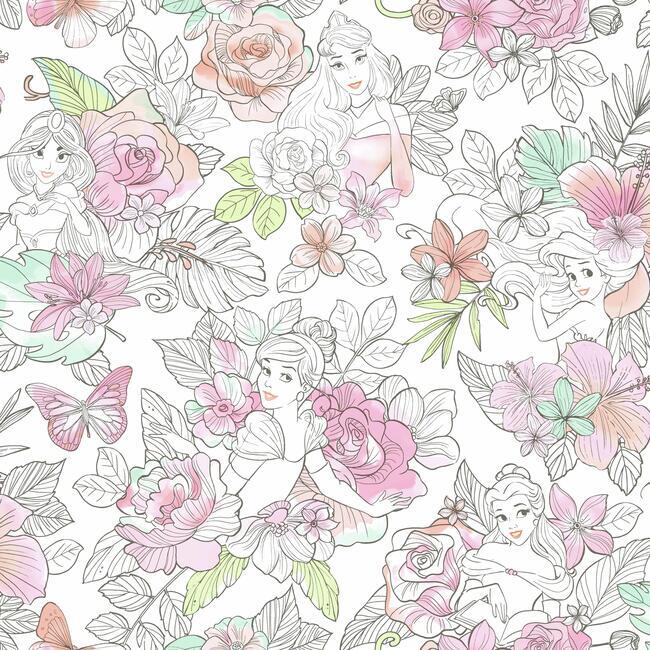 Disney Princess Royal Floral Wallpaper by Disney Kids Vol. 4