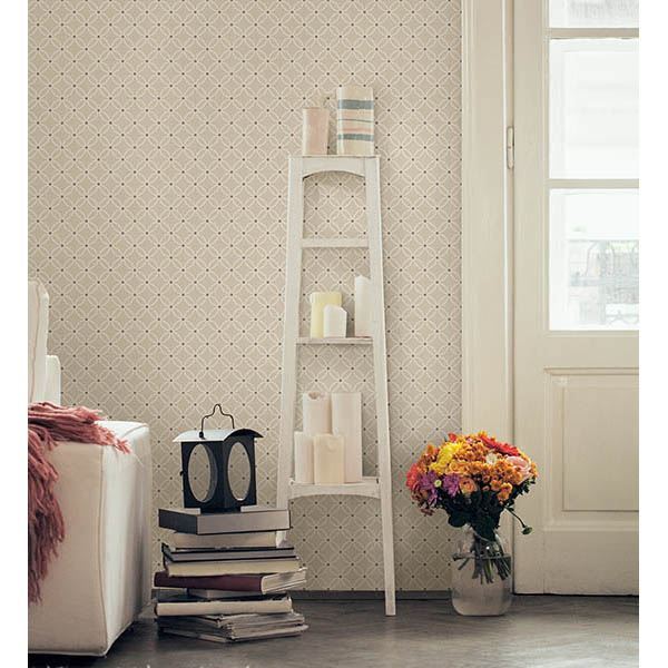 Kinetic Beige Geometric Floral - Floral Wallpaper