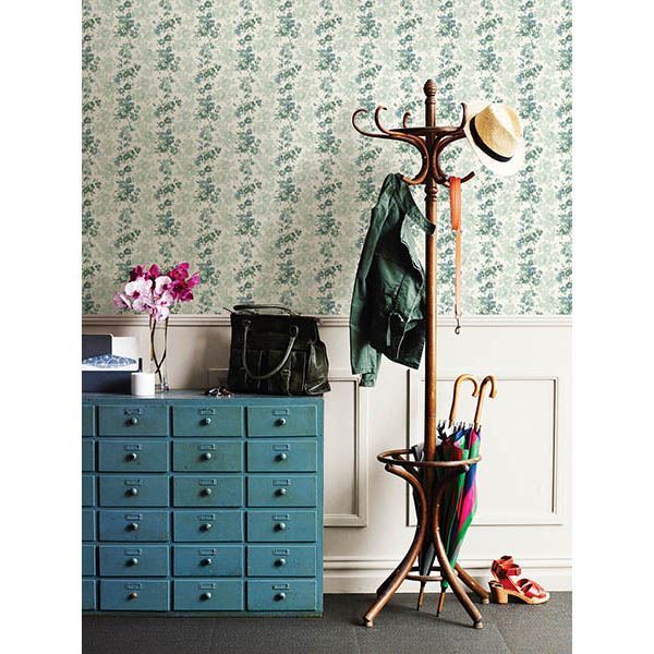 Charlise Teal Floral Stripe - Stripes Wallpaper