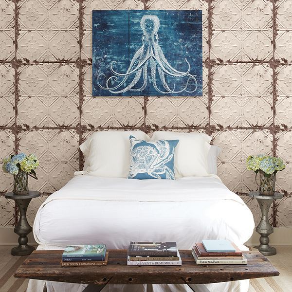 Tin Ceiling Beige Distressed Tiles - Distressed Wallpaper