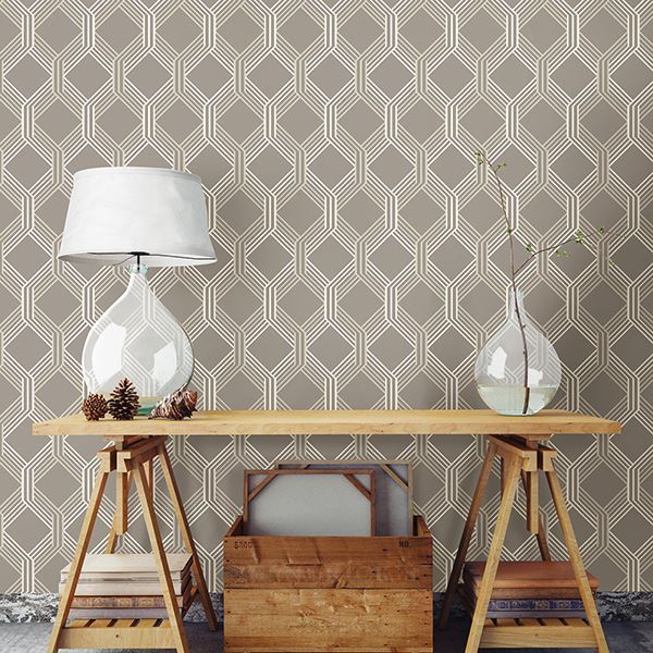 Linkage Brown Trellis - Stripes Wallpaper