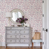 Featherton Coral Floral Damask Wallpaper - Floral Wallpaper