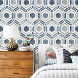 Borneo Blue Geometric Grasscloth Wallpaper - Grasscloth Wallpaper