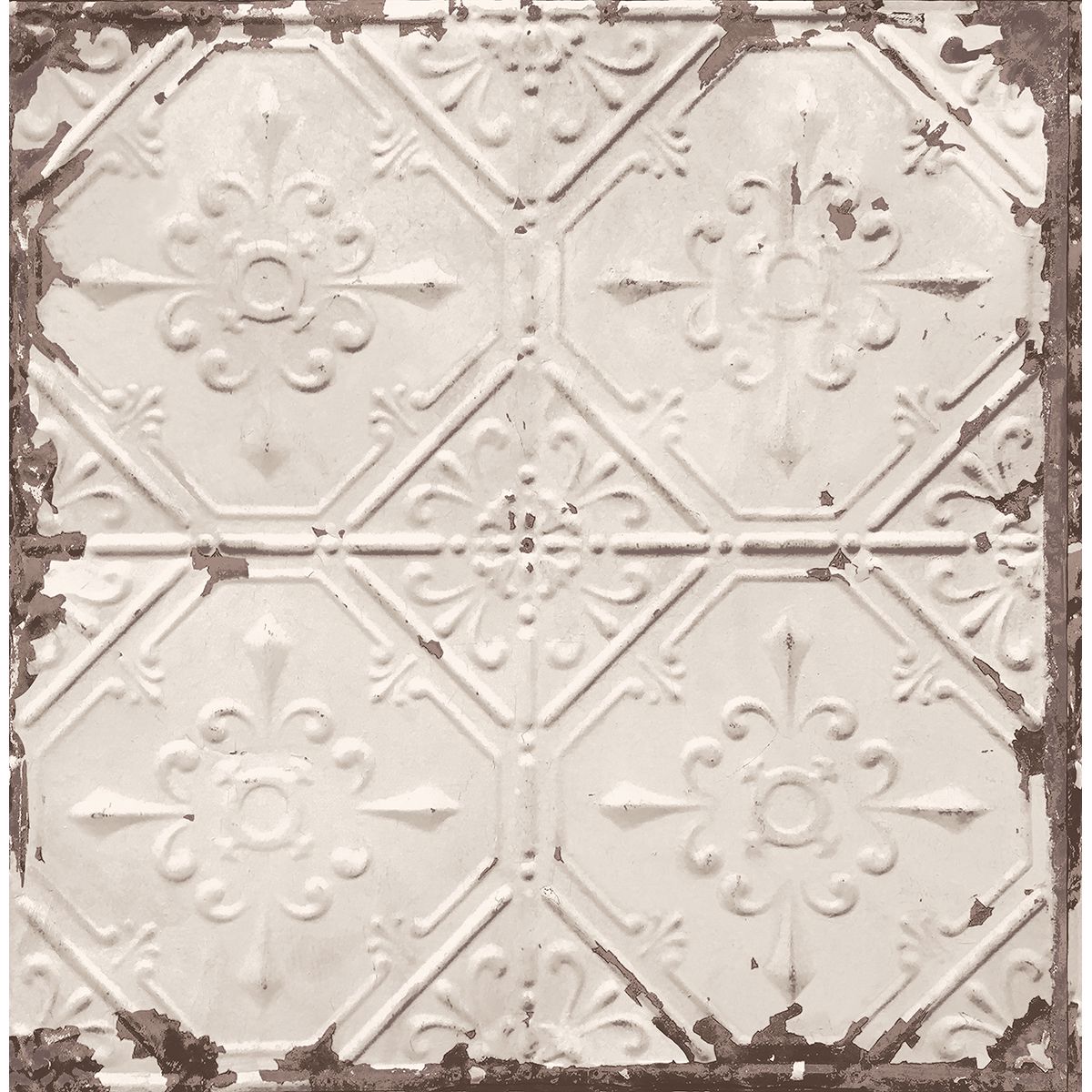 Tin Ceiling Beige Distressed Tiles - Distressed Wallpaper