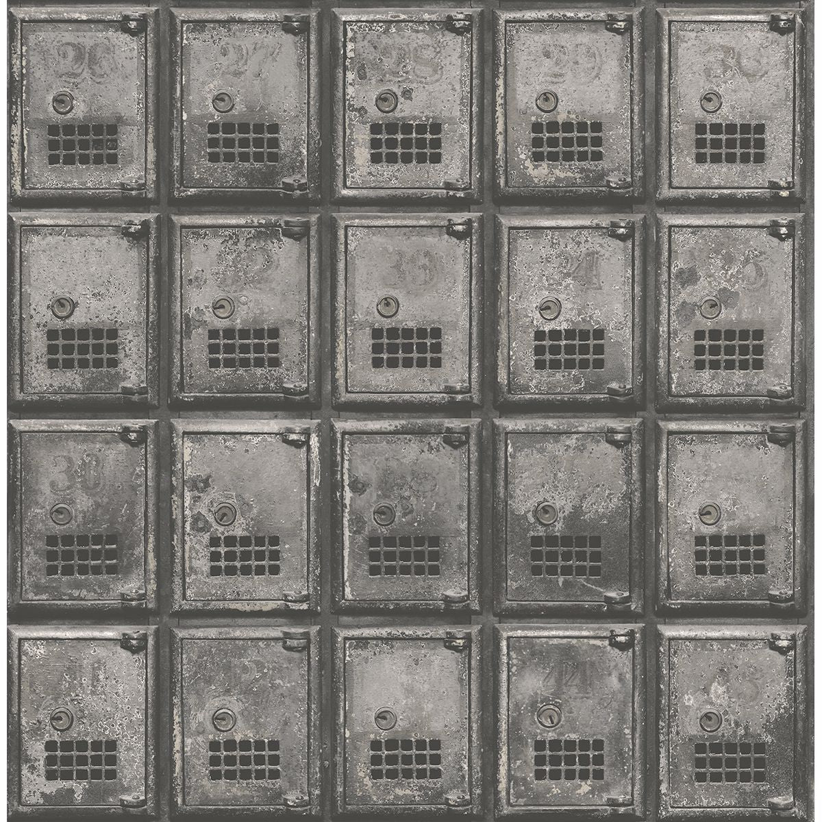 Vintage P.O. Boxes Charcoal Distressed Metal - Distressed Wallpaper