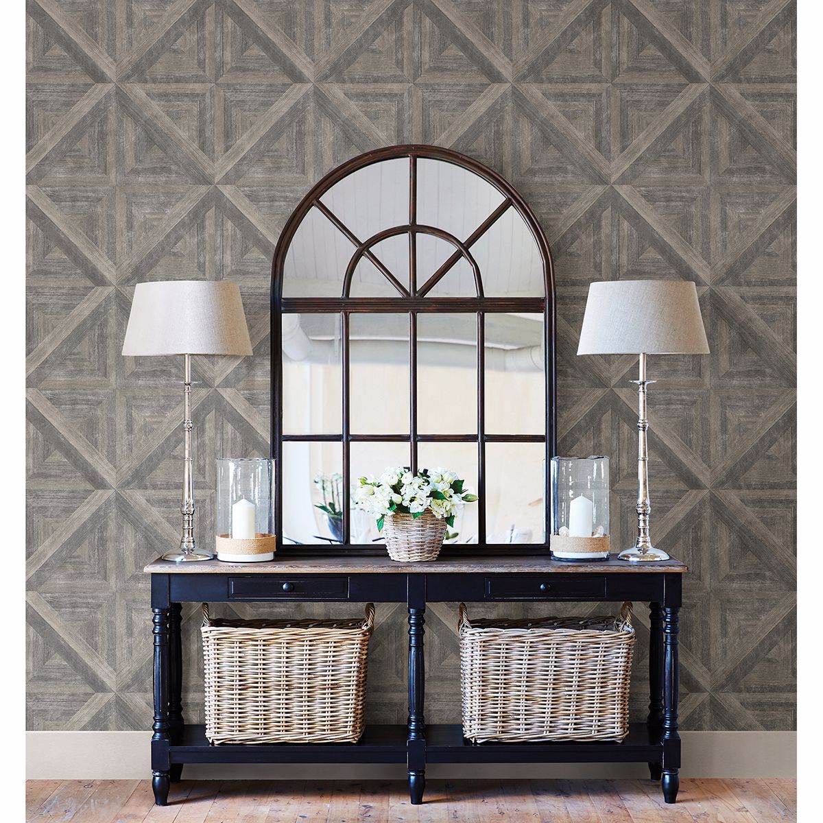 Carriage House Taupe Geometric Wood Wallpaper - Geometric Wallpaper