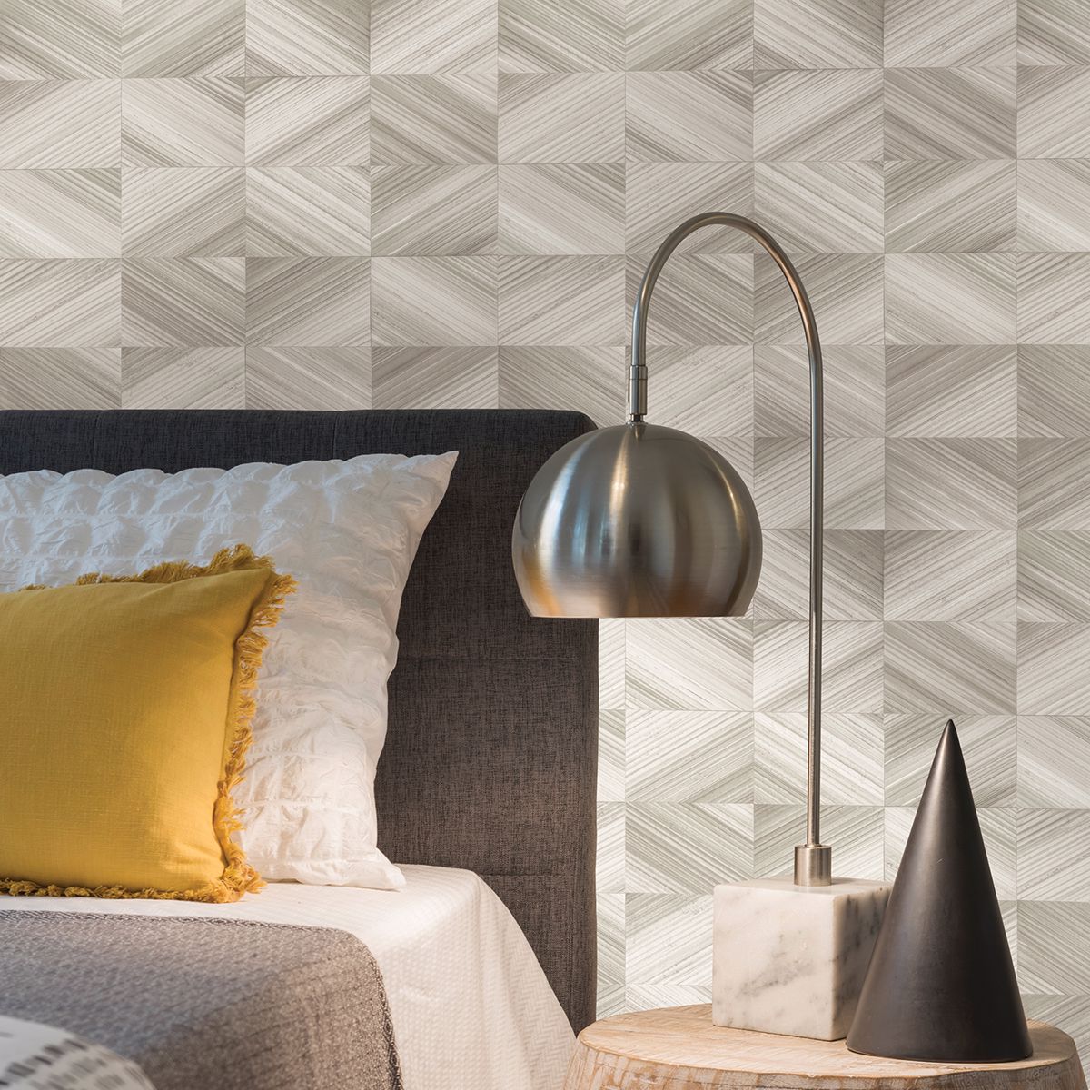 Stratum Taupe Geometric Wood Wallpaper - Geometric Wallpaper