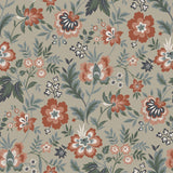 Athena Beige Floral Wallpaper - Jacobean Wallpaper