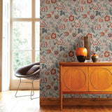 Athena Beige Floral Wallpaper - Jacobean Wallpaper