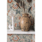 Athena Beige Floral Wallpaper - Jacobean Wallpaper
