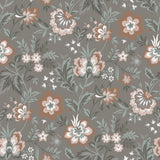 Athena Grey Floral Wallpaper - Jacobean Wallpaper