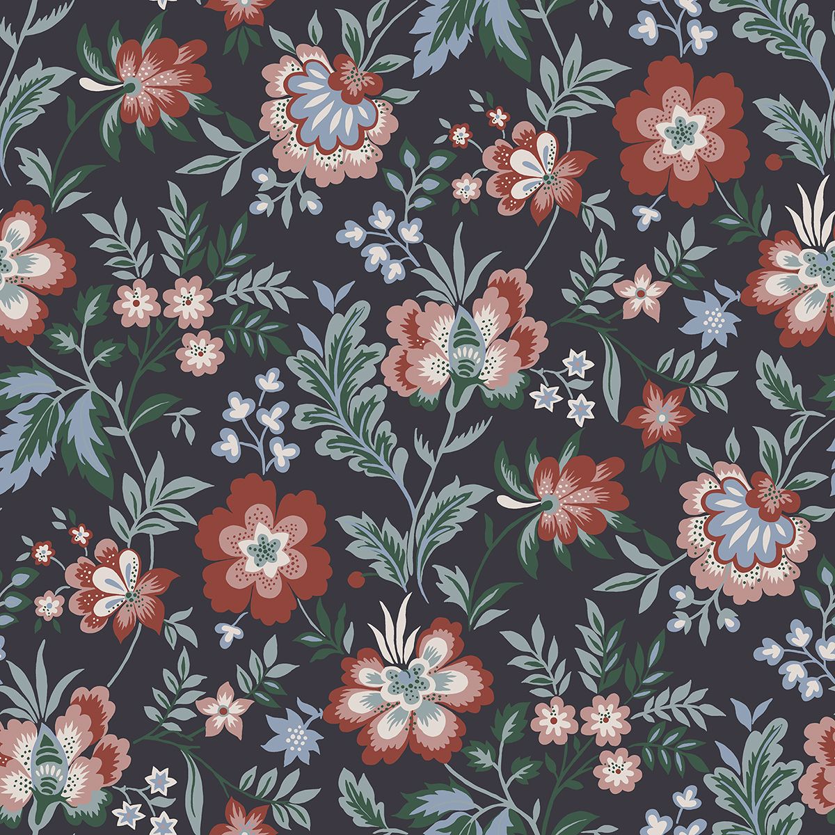 Athena Multicolor Floral Wallpaper - Jacobean Wallpaper