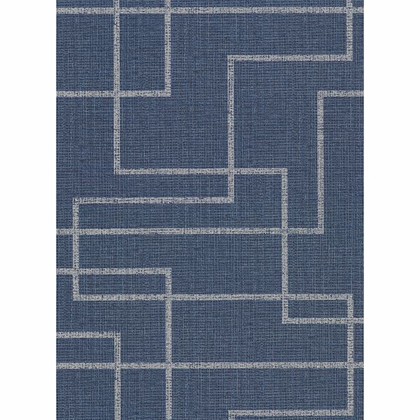 Clarendon Indigo Geometric Faux Grasscloth Wallpaper - Grasscloth Wallpaper