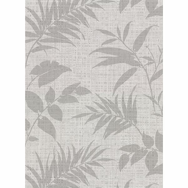 Chandler Light Grey Botanical Faux Grasscloth Wallpaper - Grasscloth Wallpaper