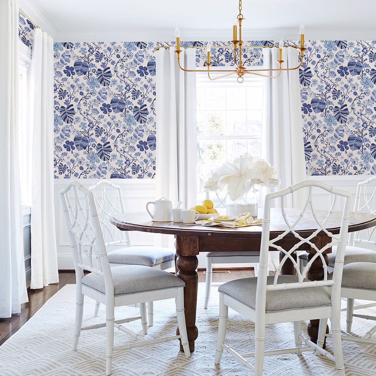 Gwyneth Indigo Floral Wallpaper - Jacobean Wallpaper
