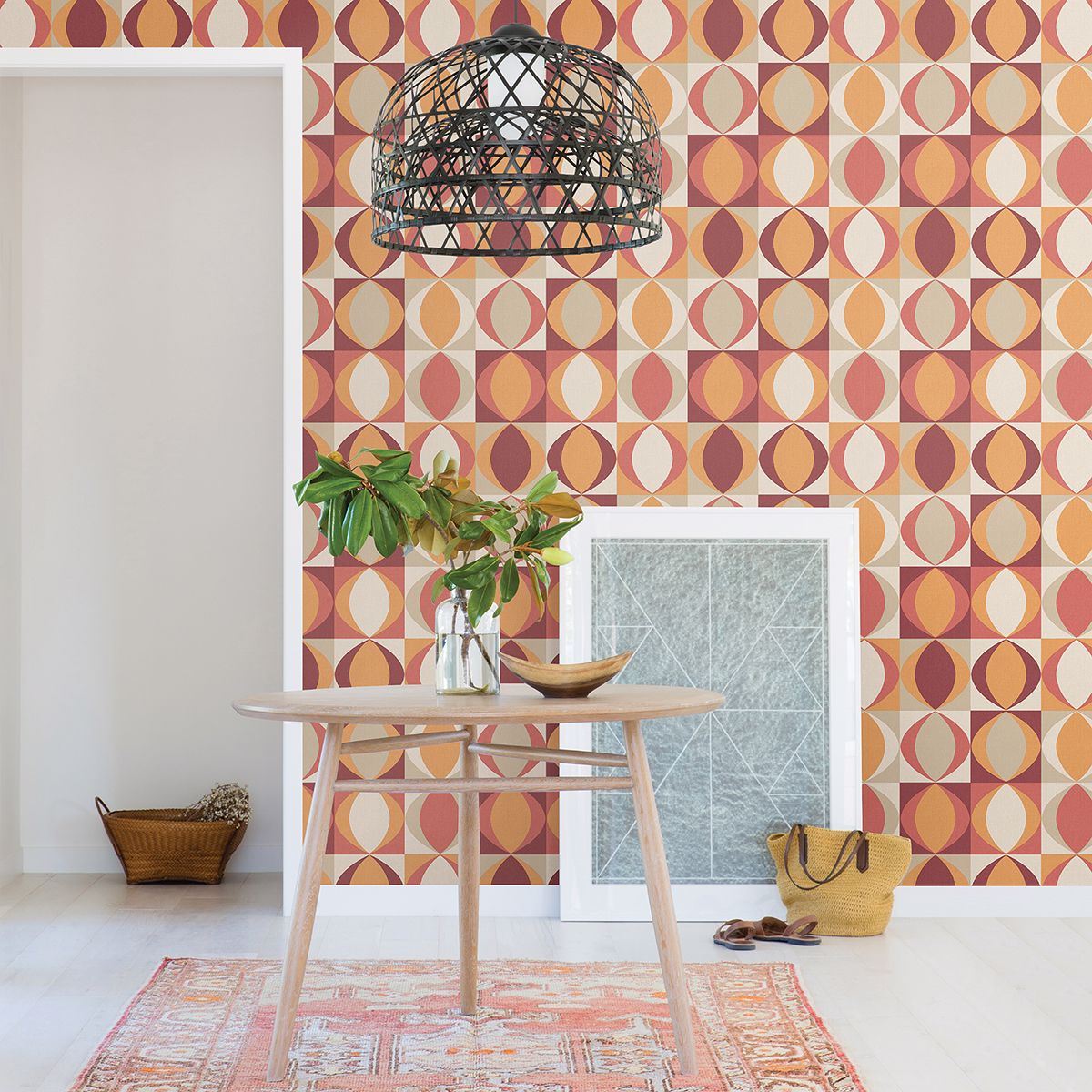 Archer Red Linen Geometric Wallpaper - Geometric Wallpaper