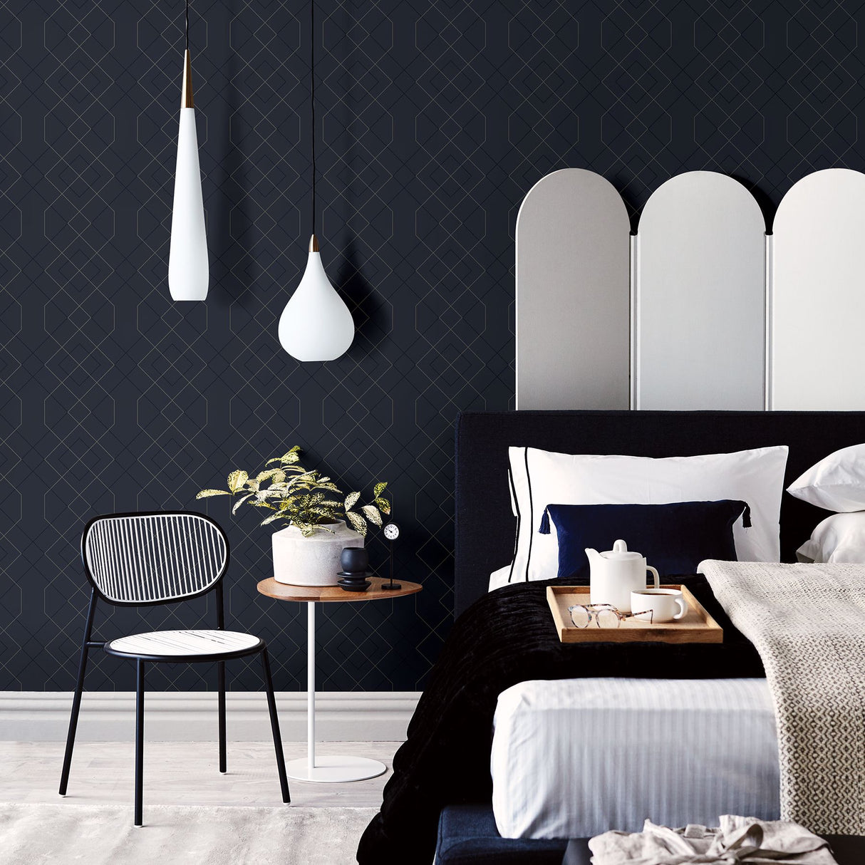 Ballard Indigo Geometric Wallpaper- Scott Living - Geometric Wallpaper