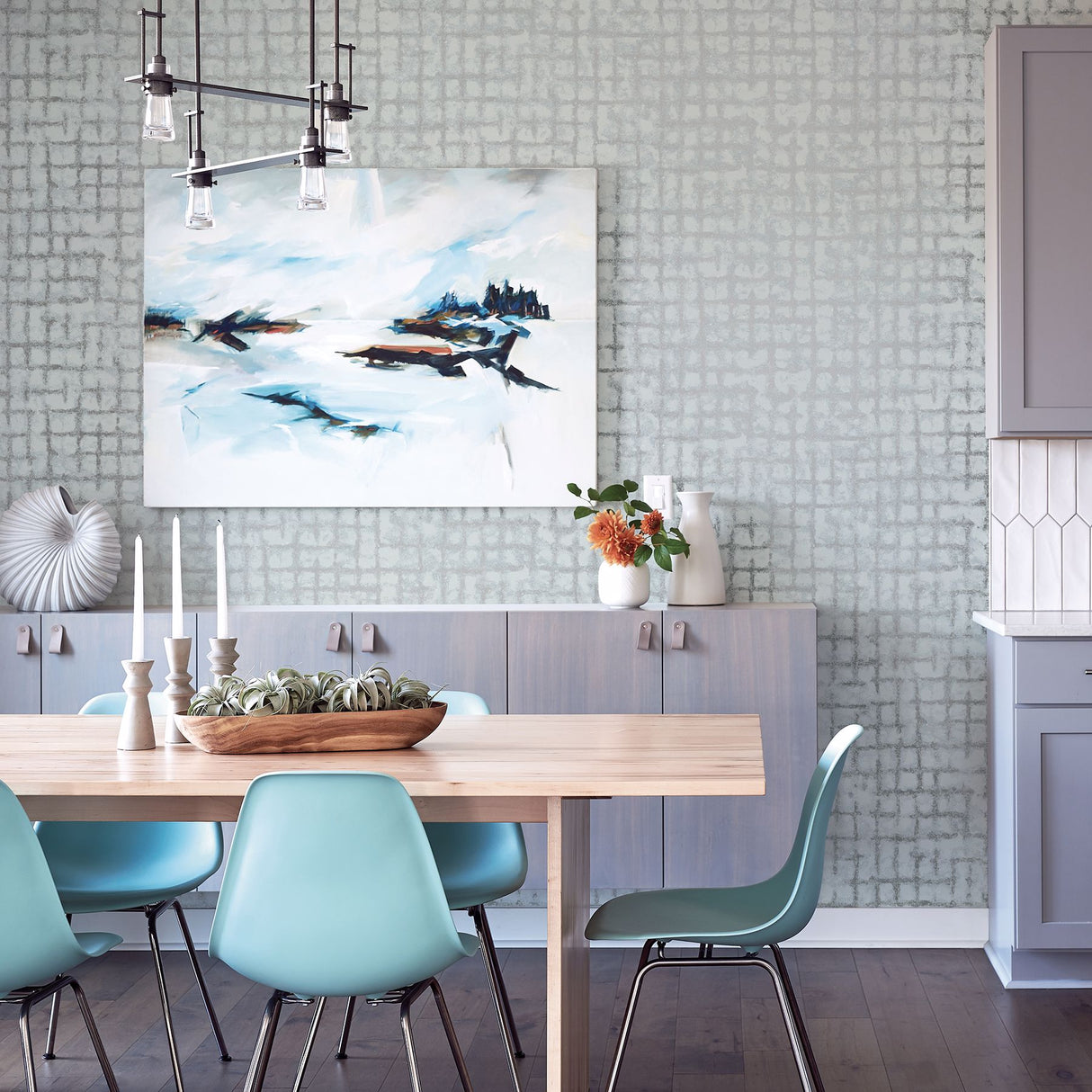 Shea Sky Blue Distressed Geometric Wallpaper- Scott Living - Distressed Wallpaper
