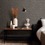 Shea Charcoal Distressed Geometric Wallpaper- Scott Living - Distressed Wallpaper