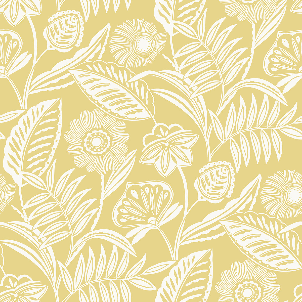 Alma Yellow Tropical Floral Wallpaper - Floral Wallpaper
