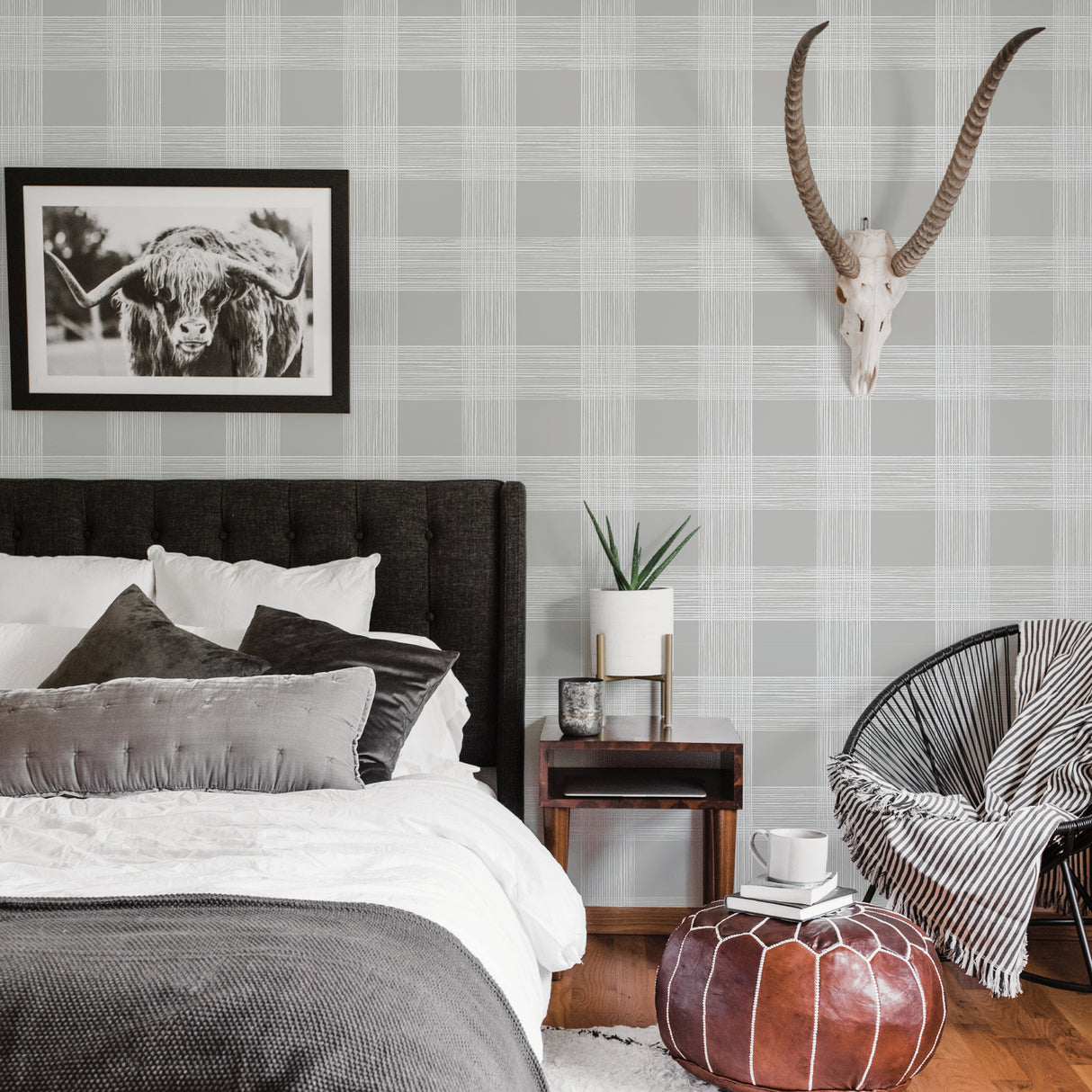 Scarborough Grey Striated Plaid Wallpaper - Plaid Wallpaper