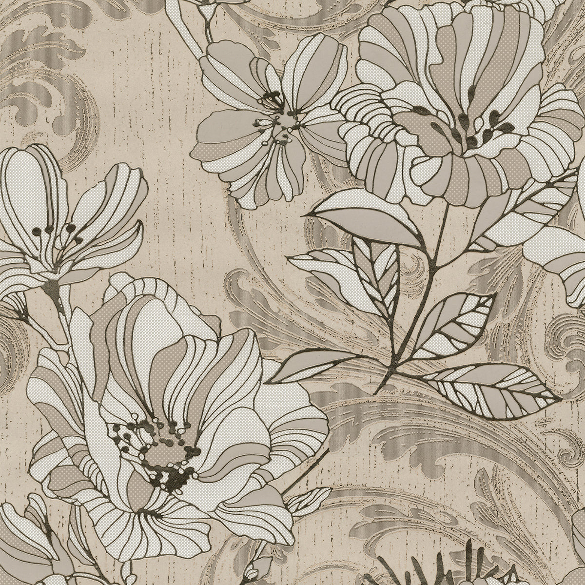 Selene Gold Mucha Floral Wallpaper - Scroll Wallpaper
