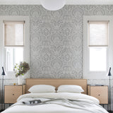 Artemis Platinum Floral Damask Wallpaper - Damask Wallpaper