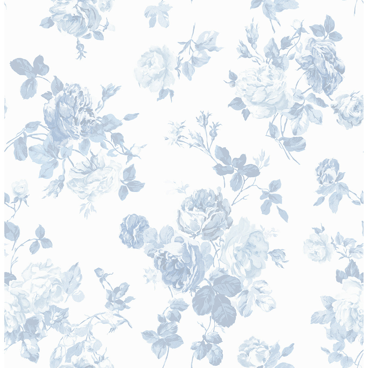 Everblooming Rosettes Sky Blue Cabbage Rose Bouquets Wallpaper - Toile Wallpaper