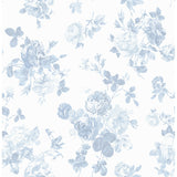 Everblooming Rosettes Sky Blue Cabbage Rose Bouquets Wallpaper - Toile Wallpaper