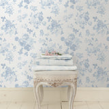 Everblooming Rosettes Sky Blue Cabbage Rose Bouquets Wallpaper - Toile Wallpaper