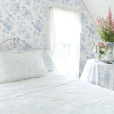 Everblooming Rosettes Sky Blue Cabbage Rose Bouquets Wallpaper - Toile Wallpaper
