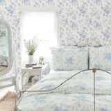 Everblooming Rosettes Sky Blue Cabbage Rose Bouquets Wallpaper - Toile Wallpaper