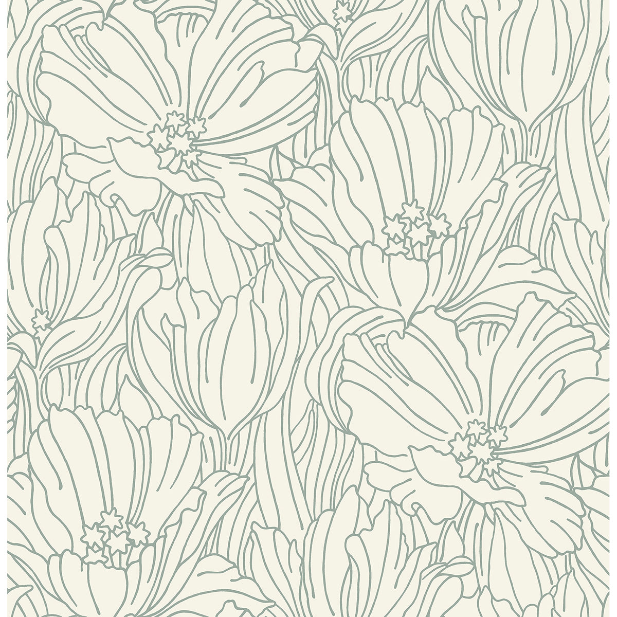 Selwyn Flock Sage Floral Wallpaper - Floral Wallpaper