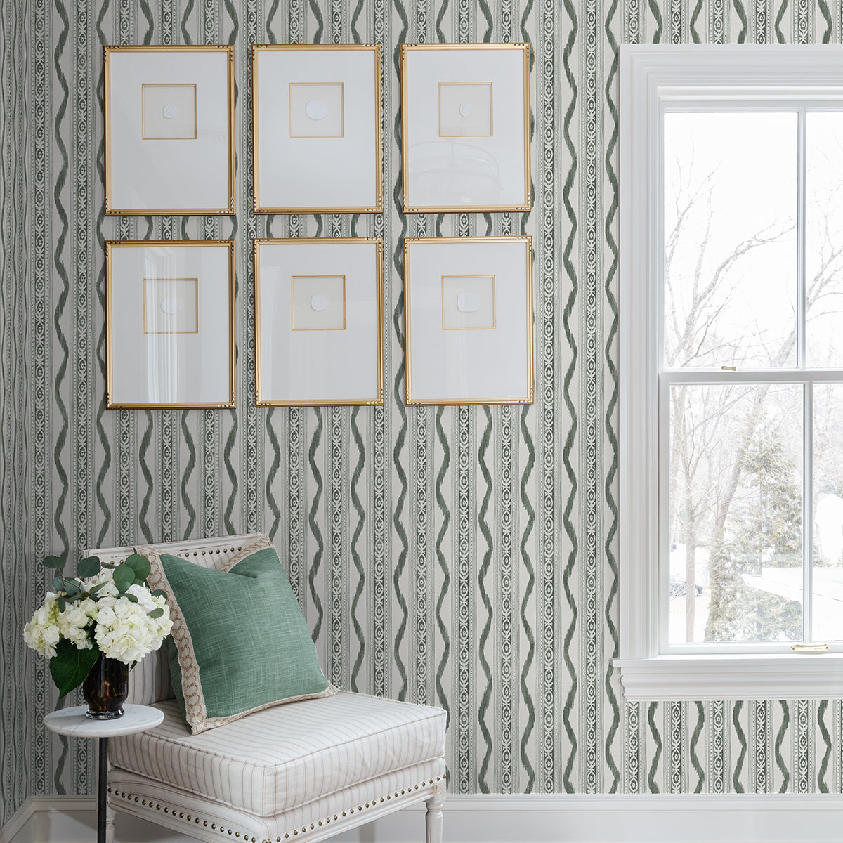 Rhys Green IKAT Stripe Wallpaper By Erin Gates - Stripes Wallpaper